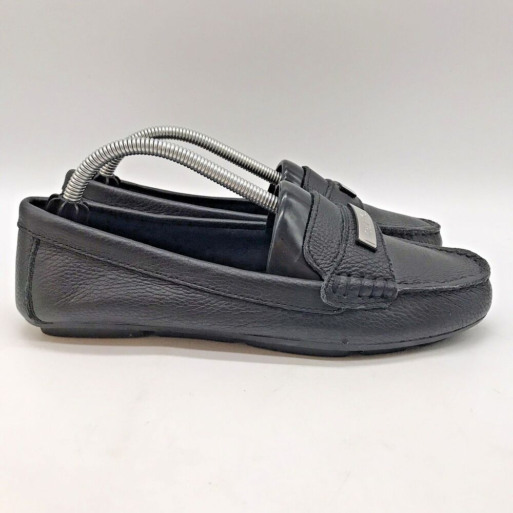 Calvin Klein Leta Slip On Loafers Women's 6.5 Black Pebbled Leather Flats Shoes